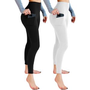 Leafigure 2 Pack Leggings with Pockets for Women, High Waisted Soft Leggings for Yoga Gym (S)