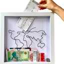 Plane Ticket Travel Memory Box, Travel Ticket Movie Stub Shadow Box, Top Loading Concert Ticket Display Frame, Travel Keepsake Box, Adventure Archive Box, Ticket Holder Map Plane (White x8inches)