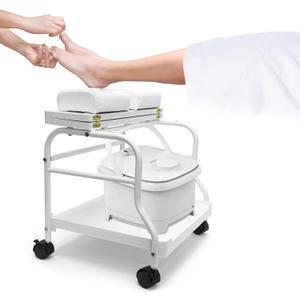 Beauty Salon Nail Or Foot Bath Spa Portable Trolley, Cart for Foot Rest Pedicure Manicure Funiture Massage Table Salon Supplies, Movable White Footrest Stand 2 pack