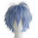 Alacos Short Fashion Spiky Layered Anime Cosplay Wig Halloween Christmas Carnival Dress Up Pretend Play Party Wig Gift+Cap (Light Blue)