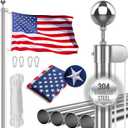 20FT Heavy Duty Flag Pole for Outside House, Full Body 304 Stainless Steel In Ground Flagpole with 3x5 American Flag, 130MPH Wind Resistant for Residential or Commercial Use