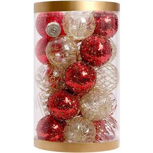 25PCS Christmas Tree Balls 2.36 Inch Shatterproof Clear Glitter Plastic Decorative Xmas Baubles Set Hanging Ornaments for Wedding(Rojo)