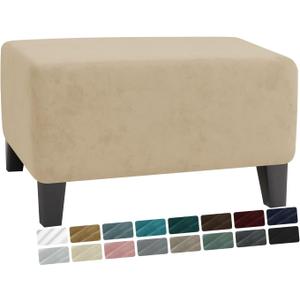 MAXIJIN Velvet Ottoman Slipcover Stretch Square Rectangle Footstool Slipcover Folding Storage Ottoman Covers for Living Room with Elastic Bottom (Ottoman Large, Camel)