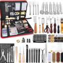 TLKKUE Leather Working Kit - Beginner's Leather Crafting Tool with Storage Bag, Leatherworking Tooling Kit for Sewing, Carving, Punching, Cutting, Stamping Tools (XXL)