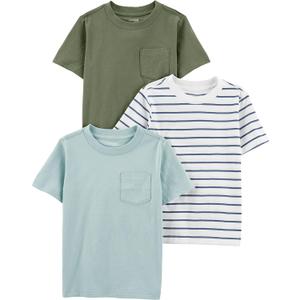 Simple Joys by Carter's Baby Boys' 3-Pack Short-Sleeve Tee Shirts (5T, Blue/Olive/Stripe)
