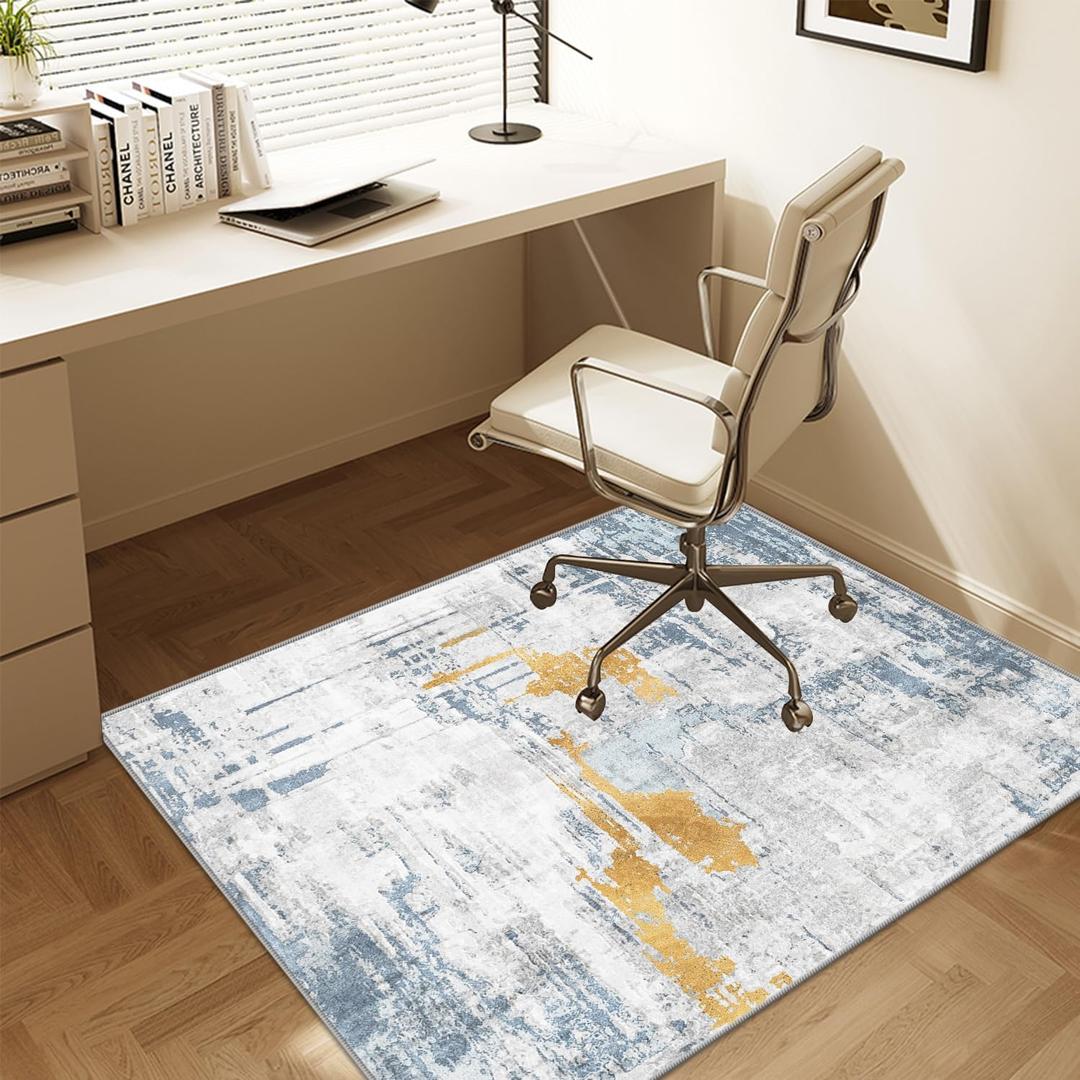 WTHYGB Office Chair Mat for Hardwood Floor Abstract Washable Desk Throw Rug for Rolling Chair Non-Slip Computer Chair Protector 48x60 (Blue Yellow)