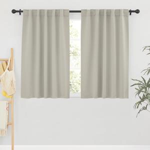 RYB HOME Blackout Curtains for Bedroom, Window Shades Thermal Insulating Privacy Drapes for Living Room Classroom Kitchen Bathroom Dining, Wide 42 x Long 45 inch, Natural 2 Panels