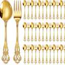 Dandat 40 Pcs Gold Forks and Spoons Silverware Set, Stainless Steel Flatware Cutlery 8-inch Utensil for Wedding, Party, Home, Dinners, Kitchen and Restaurant, Mirror Polished, Dishwasher Safe(Retro)