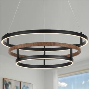 modern24 inch led Ring Chandelier Black Chandelier Dining Room Light Fixture with Remote Control Suitable for Kitchen, Dining Room, Bedroom, Living Room, 3000K-6500K