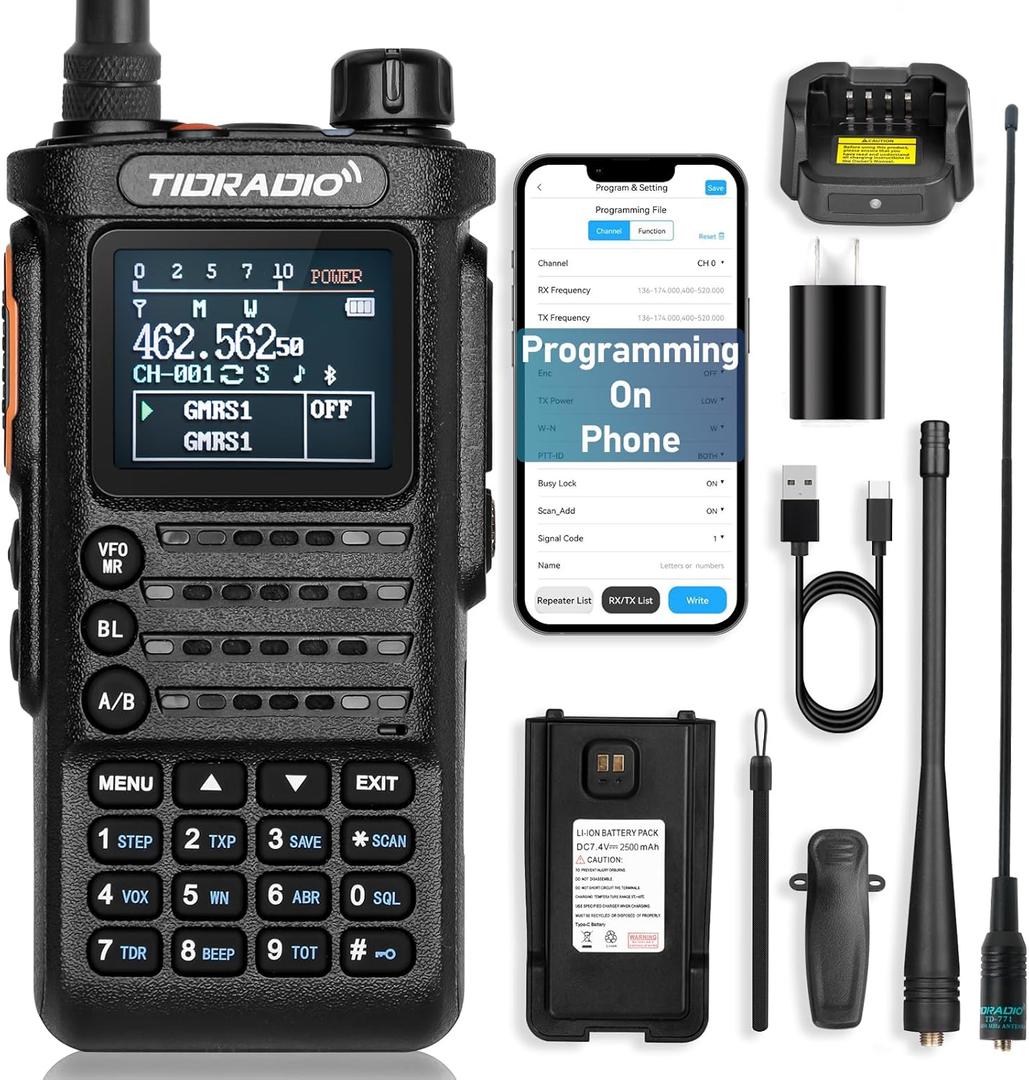 8 Watt TD-H8 GMRS Radio Handheld (2nd Gen) with Bluetooth Programming, GMRS Repeater Capable, NOAA, 5 Watt Long Range Two Way Radios Walkie Talkies with 771 GMRS Antenna, 2500mAh Rechargeable Battery