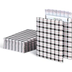 Quality Park Bubble Mailers, 8.25 x 11, Shipping Envelopes, Water Resistant Poly Padded Envelopes, Plaid, 25 Pack (QUA85872) (One Size)