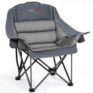 Oversized Camping Chair, Portable Folding Padded Camp Chairs with Side Pocket, Cup Holder, Heavy Duty Support 500LBS Outdoor Lounge Chair for Adults, Fishing, Sports, Trip, Grey, 1PCS