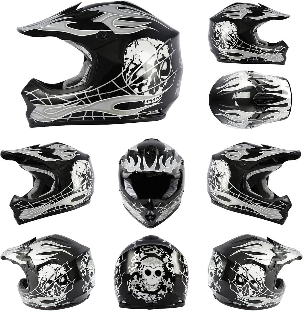 TCMT DOT Youth Kids Dirt Bike Helmet Youth Motocross Helmet Full Face ATV Four Wheeler Motorcycle BMX Helmet for Boys Girls, Off-Road Protective Gear with Goggles Gloves New
