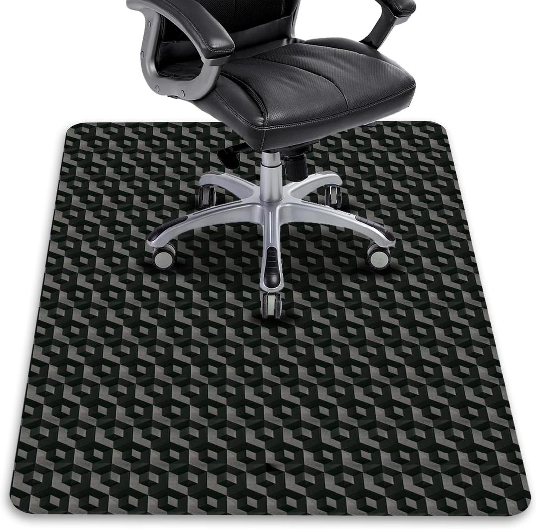 Office Chair Mat for Hardwood Floors, 48" x 36" Black 3D Pattern PVC Chair Mat, Heavy Duty Floor Protector for Rolling Chair, Easy Glide and Clean, Under Computer Desk Floor Mat for Home & Office Use