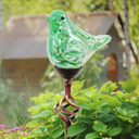 Solar Pearlized Green Glass Bird Garden Stake