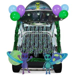 JOYIN Halloween UFO Aliens Trunk Or Treat Car Decorations Kit for SUV Outdoor Indoor Decor Planets, Haunted House Archway Garage Lawn Balloons, Streamer Tinsels Strips