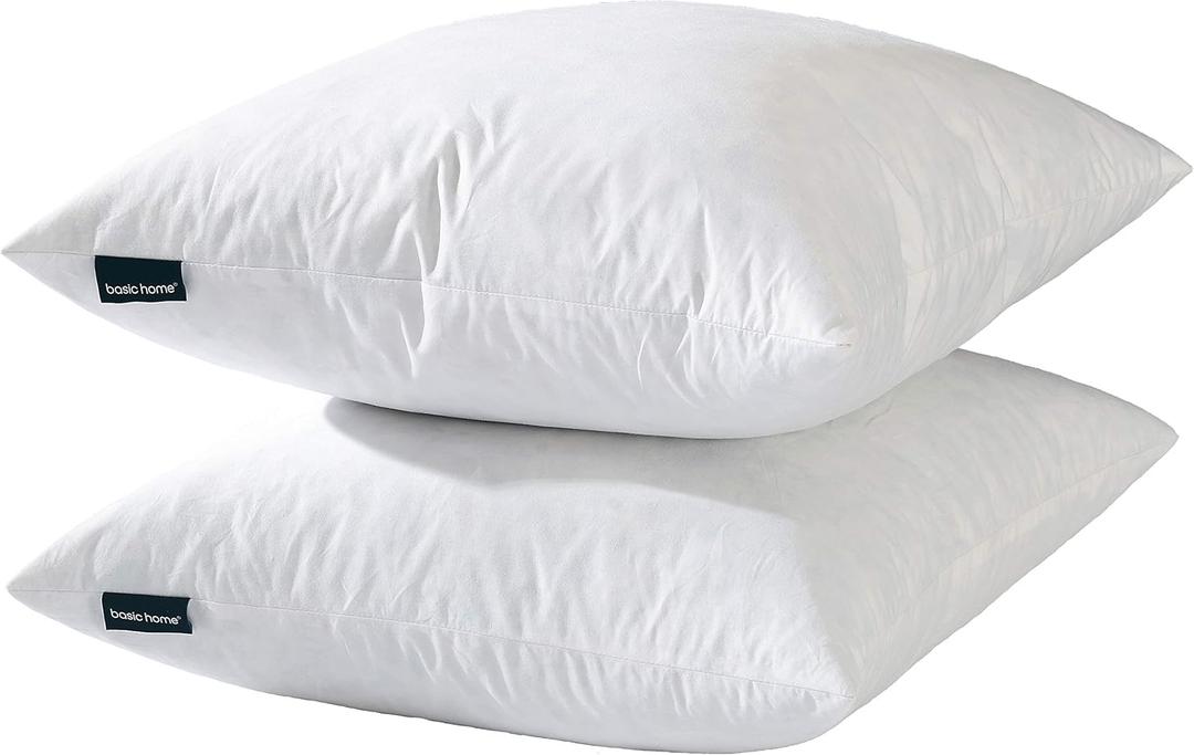 basic home Hotel-Style Goose Feather Down Euro Pillow Insert for Sofa & Bed - 100% Odorless & Plump Cushion Filler - 233TC Cotton with Inner Liner to Prevent Poking (26x26 Inch)