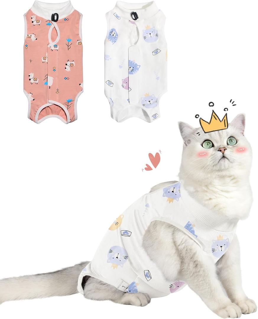 Cat Spay Recovery Suit Female, Breathable Cat Onesie for Cats After Surgery Female, Kitten Surgery Recovery Suit for Abdominal Wounds (Small,  Alpaca + Kitten)