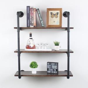 MBQQ Industrial Retro Pipe Shelf 30in 3 Tier Wall Mounted,Rustic Floating Shelves,Farmhouse Kitchen Bar Shelving,Home Decor Book Shelves,DIY Bookshelf Hanging Wall Shelves,Black