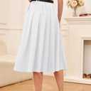 Girls Womens High Waist Pleated Long Skirt with Pockets (White, S)