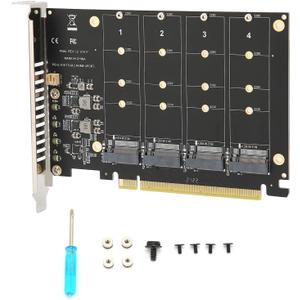 Adapter Card 4 Port M.2 NVME SSD to PCIE X16 M Key 4 X 32Gbps Hard Drive Converter Reader Expansion Card Support M.2 NVME Protocol SSDM.2 PCIE Equipment (ph44)