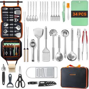 Gaialoop Portable Camping Cooking Utensils Set, Camp Kitchen Set with Organizer Bag, RV Essentials Outdoor Cooking Utensil Kit for Travel, Picnics, Camping, BBQs, Parties