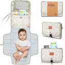 KeaBabies Portable Diaper Changing Pad - Large Waterproof Baby Changing Mat, Compact Travel Diaper Clutch, Functional Pockets Fit Newborn Essentials, Wipeable & Padded Baby Changer (Prairie)