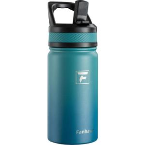 Fanhaw 14 Oz Kids Insulated Water Bottle with Straw Lid  Stainless Steel Double Wall Vacuum, Leak-Proof, BPA-Free Water Bottles for School Boys & Girls(Green Blue)