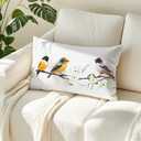 Decorative Lumbar Throw Pillow Covers Set of 2, Double-Sided Design 12 x 20 Inch Indoor Outdoor White Linen Watercolor Birds Cushion Cases, Fit Sofa Couch for Home Patio and Garden Decoration