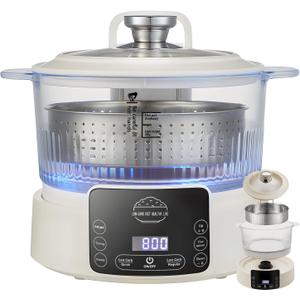 Low Carb Rice Cooker with Reservable-Timable,Low Sugar Multi Functional 3L &2 Cups for Starch Removing Glass Cooker,110v Maximum Power 800w Multi Functional Maker,Liftable Filter Basket (Beige)