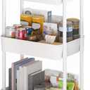 Sywhitta 3-Tier Plastic Rolling Utility Cart with Handle, Multi-Functional Storage Trolley for Office, Living Room, Kitchen, Movable Storage Organizer with Wheels, White