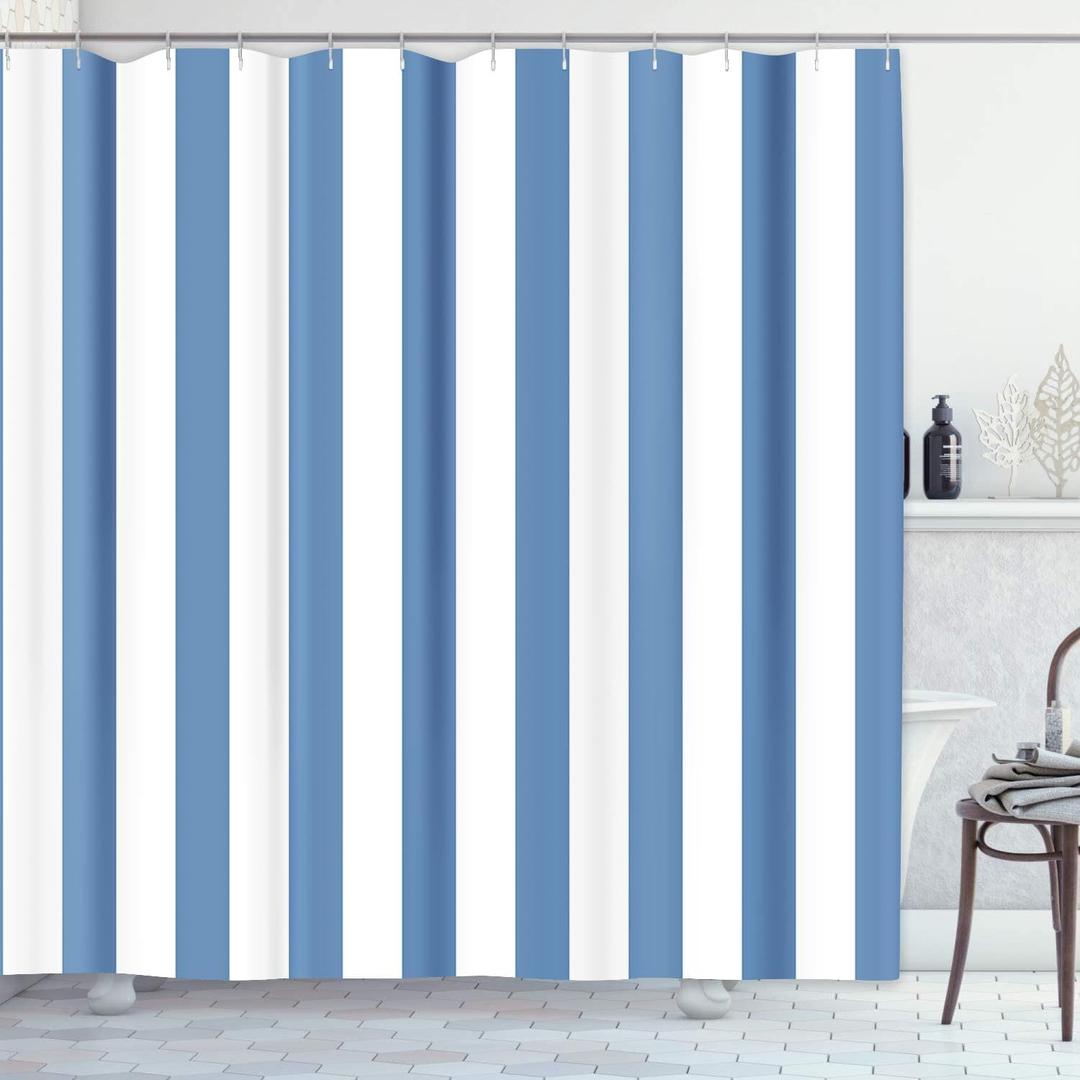 Emvency Shower Curtain Abstract Classic Blue and White Stripe Graphic Modern Waterproof Polyester Fabric, 72 x 72 inches, Set with Hooks