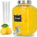 DD&HAPP Glass Beverage Dispenser With Stainless Steel Spigot,1.2 Gallon Mason Jar Drink Dispenser,Sun Tea,Lemonade & Juice Dispenser for Parties, Weddings & Events.Leak-Proof, Infuser Included. (1.2 Gallon Single)