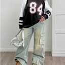 Oversized Jersey Shirts for Women Off Shoulder Tops Long Sleeve Y2K Jersey Clothes Loose Fit Graphic Tees (S)