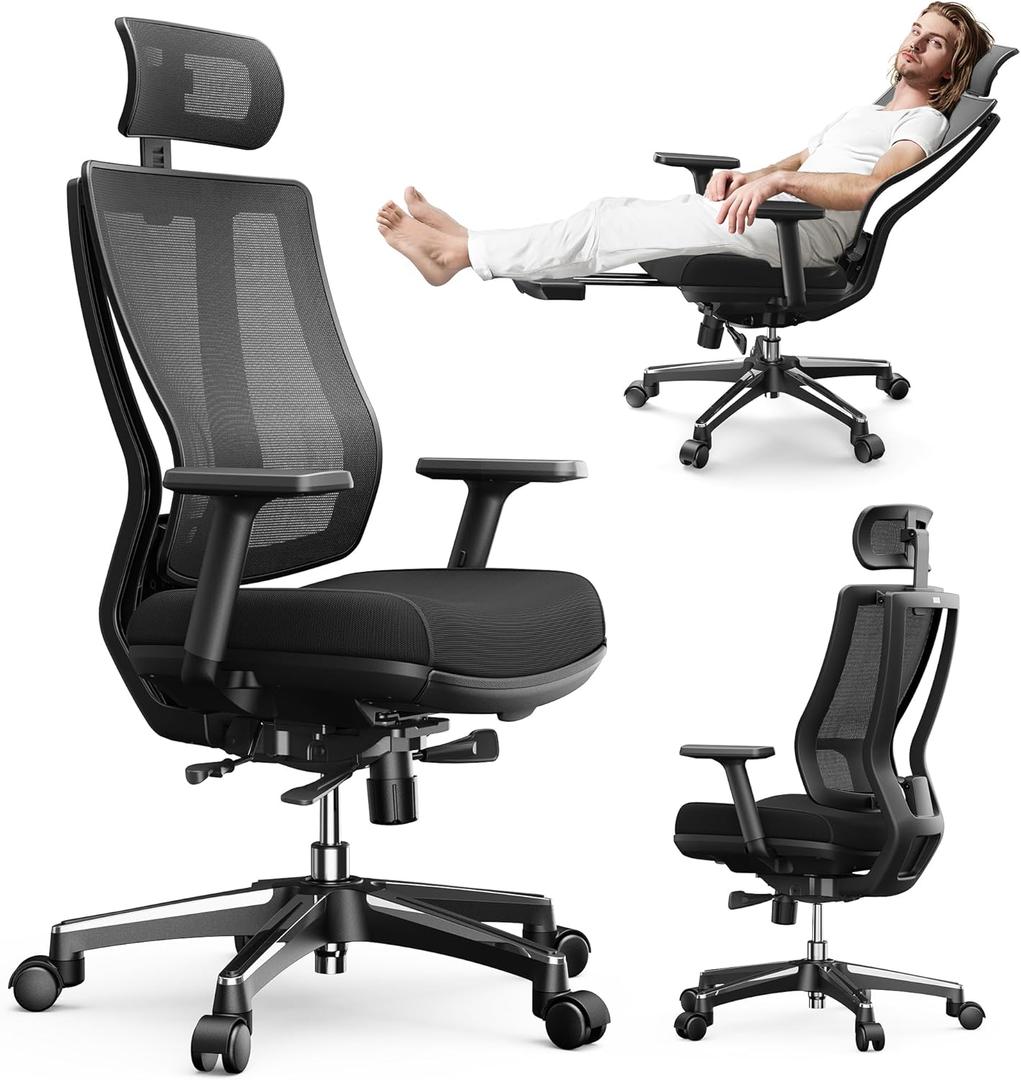 Ergonomic Office Chair  Thick Cushioned Seat with Footrest, Adjustable Headrest, 135 Recline, Supportive Lumbar, 3D Armrests, Seat Depth Adjustment, No-Slip Gas Lift (L2 Ergo PRO 633)