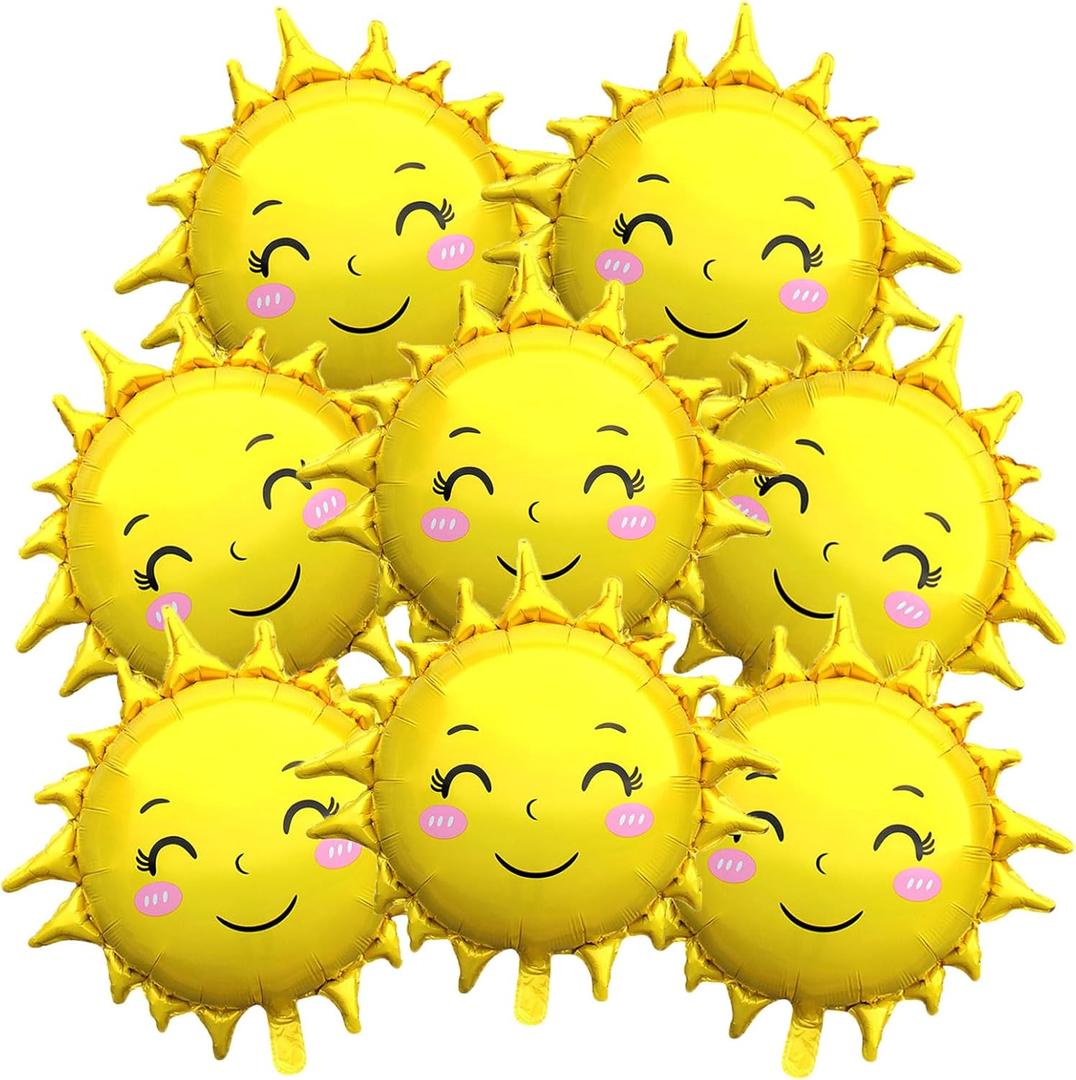 8 Pcs Sun Foil Balloons 31 Inch Sunshine Mylar Balloons Gold Summer Party Balloon for Sun Themed Baby Shower Birthday Party Decorations