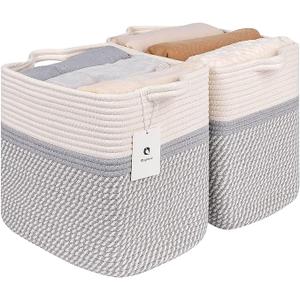 Medium and Large Woven Basket//With Handle, Used for Toys and Fabric Storage Basket used for Storing xl Storage Box, Decorative Storage Box Room 2pack (14L*12H Gradient Brown, 14L*10W*12H)