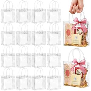 Jutieuo 30 Pack Clear Plastic Gift Bags with Handles, 5.9" x 6.3" x 2.8" Reusable Transparent Party Favor Bags PVC Goodie Bags Bulk for Wedding, Baby Shower, Birthday