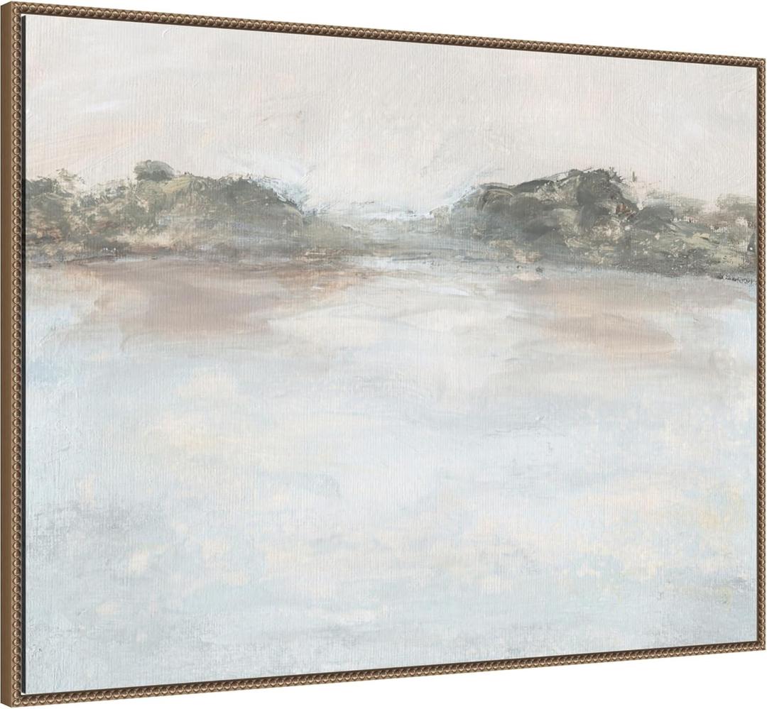 Kate and Laurel Framed Canvas Wall Art Print Washed Blue Abstract Landscape by Naomi Hink NLS Design, 42 x 32 Sylvie Beaded Dark Gold Frame, Modern Contemporary, Landscape Art for Wall Decor
