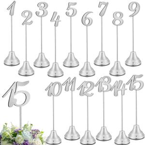 Maitys 15 Pcs Metal Table Numbers 1-15 with Weighted Base 8 Inch Table Number Stands for Wedding Reception, Party, Anniversary, Birthday Banquet(Silver)