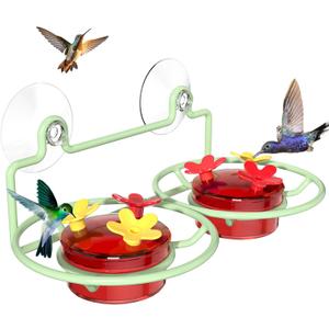 Window Hummingbird Feeder, Small Hummingbird Feeder for Outdoors with Strong Suction Cup - Metal Base & 6 Feeding Ports, Easy to Clean and Refill (1PC-Green)