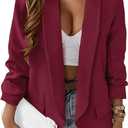 KIRUNDO Blazers for Women Business Casual Long Sleeve Open Front Lapel Suit Jackets Office Work Blazer Pockets Fall Clothes(Burgundy, XX-Large)