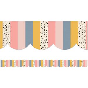 3 x Carson Dellosa We Belong 39Ft of Boho Bulletin Board Borders, 13 Strips of Scalloped Trim with Stripes and Polka Dots for Rolling Whiteboard, Cork and Posterboard, Nursery, Party, and Classroom Decor