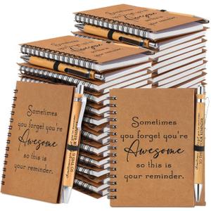 Honoson 50 Sets Spiral Notebooks Sets Employee Thank You Gifts Inspirational Journals with Retractable Bamboo Pens Bulk Encouragement Notepad for School Teacher, Awesome Sign