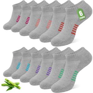 Ankle Socks for Women, 6/12 Pairs Bamboo Viscose Breathable Cushioned Moisture Wicking Athletic Running Casual Low Cut Socks (5-8, Multicolored Gray)