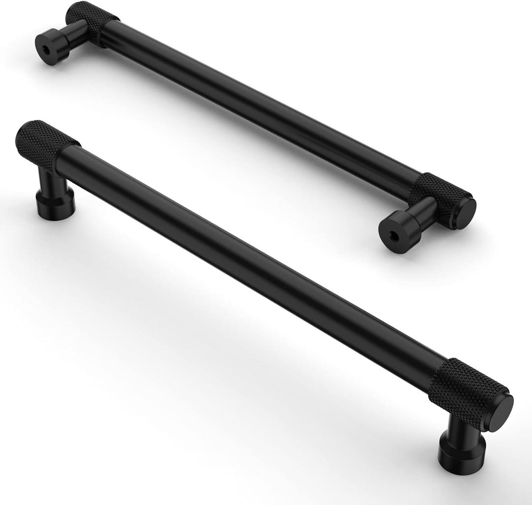 Asidrama 10 Pack 7.5 Inch(192mm) Matte Black Cabinet Pulls Knurled Cabinet Handles Cupboard Handles Kitchen Cabinet Hardware for Cupboard Drawer Pulls