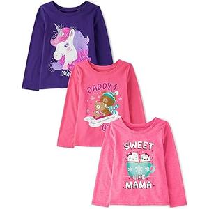The Children's Place Baby-Girls and Toddler Assorted Everyday Long Sleeve Graphic T-Shirts,Multipacks Unicorn/Dad Bear/Mama 2-Pack 12-18MOS