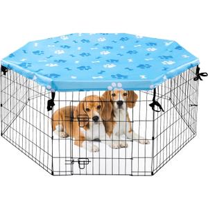 KOOLTAIL Dog Playpen Cover - Universal Pet Crate Cover for Indoor & Outdoor Sun/Rain Proof Provides Shade Security Kennel Cover Fits 24 Inches Pen with 8 Panels (Playpen Not Included) Blue