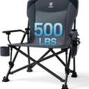 EVER ADVANCED Oversized Folding Camping Chair, for Adults Heavy Duty Lawn Chair with Side Pockets, Portable Collapsible Quad Chair for Outside, Support Up to 500lbs, Grey