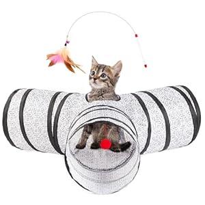 Love's cabin Cat Tunnel Tube Cat Toys 3 Way Collapsible, Cat Tunnels for Indoor Cats，Kitten Tunnel Bored Pet Cat Play Tunnel with Peek Hole Toy Ball for Cat, Kitty, Kitten, Rabbit, Puppy Grey Coin